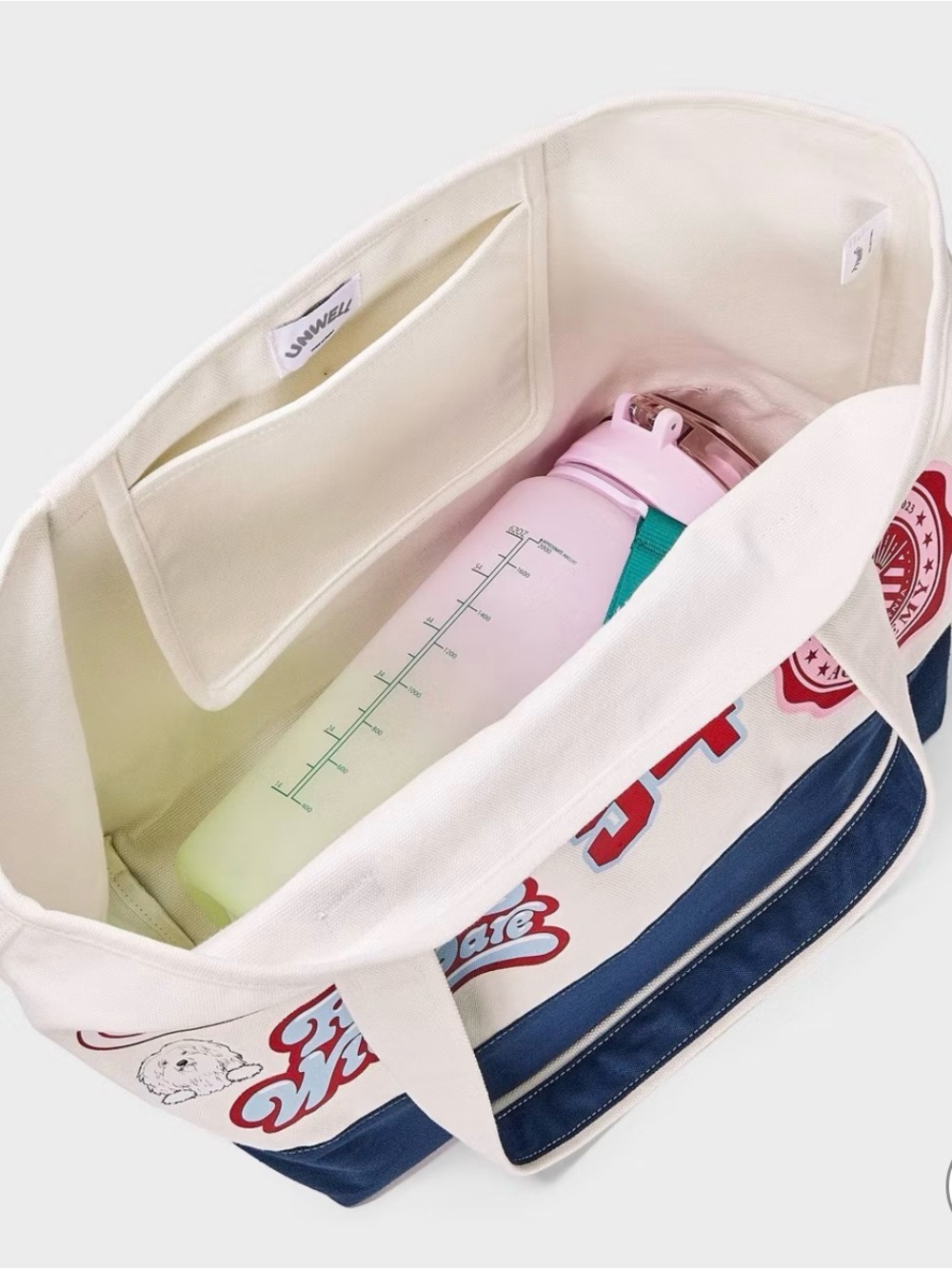 Unwell Cream & Navy Patchwork Canvas Tote - Picture 3 of 8